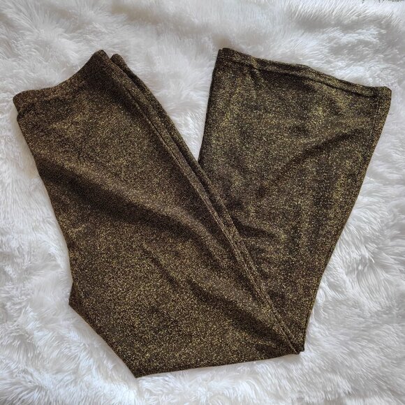 Sparkly Gold Glitter Flared Pants Elastic Waist Stretchy Metallic Blend -XL - Picture 5 of 8